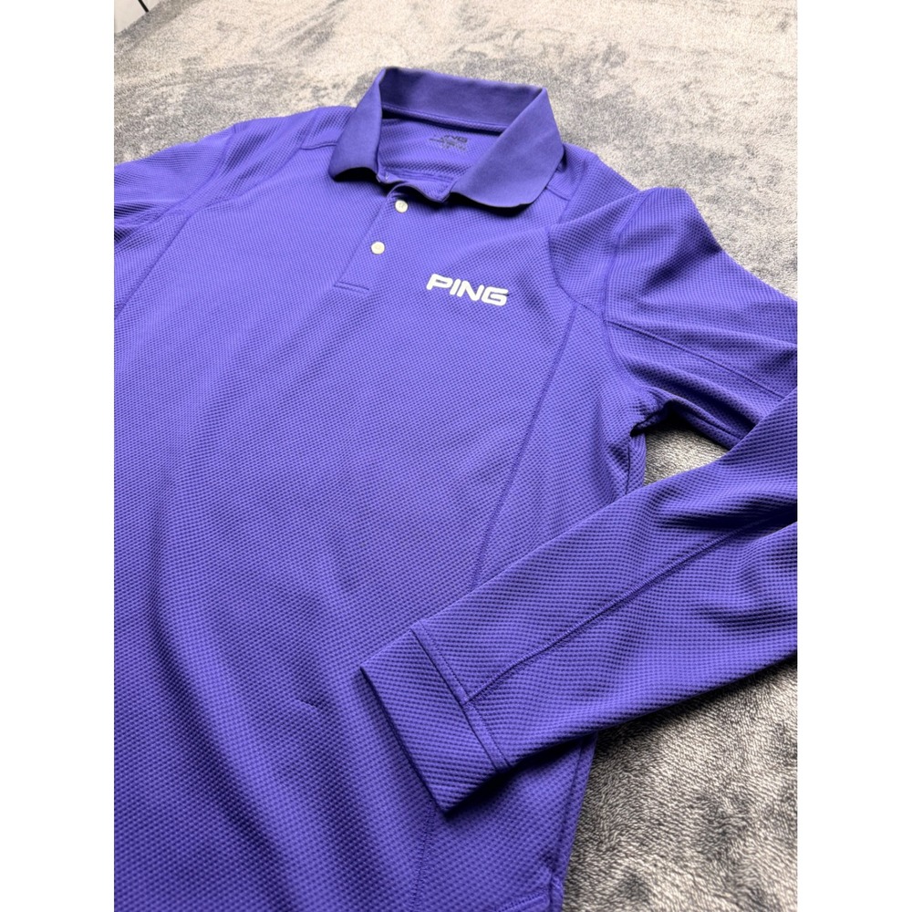 Ping Performance Mens Long Sleeve Golf Polo Shirt Purple Large Textured L/G